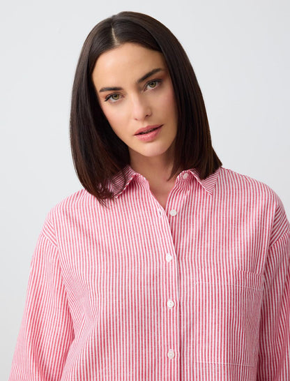 Long Sleeve Striped Linen Shirt with Pockets
