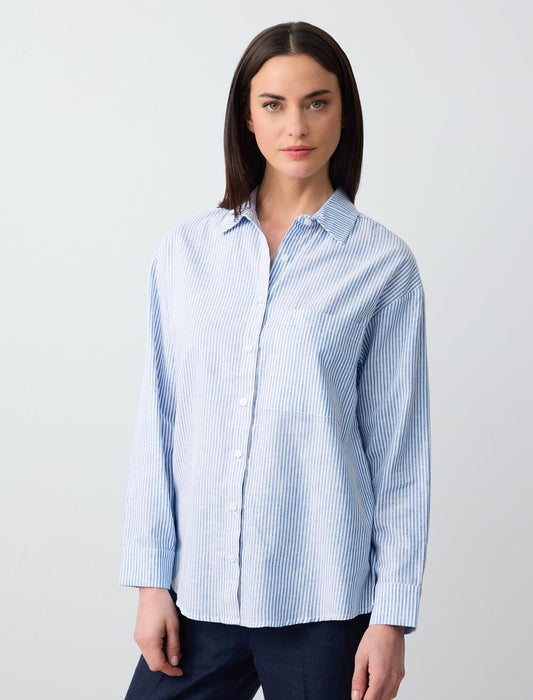 Long Sleeve Striped Linen Shirt with Pockets