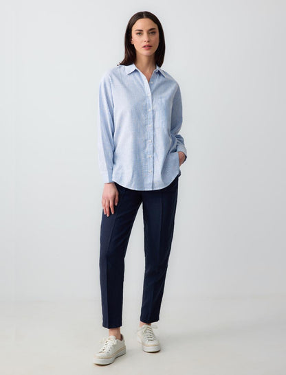 Long Sleeve Striped Linen Shirt with Pockets