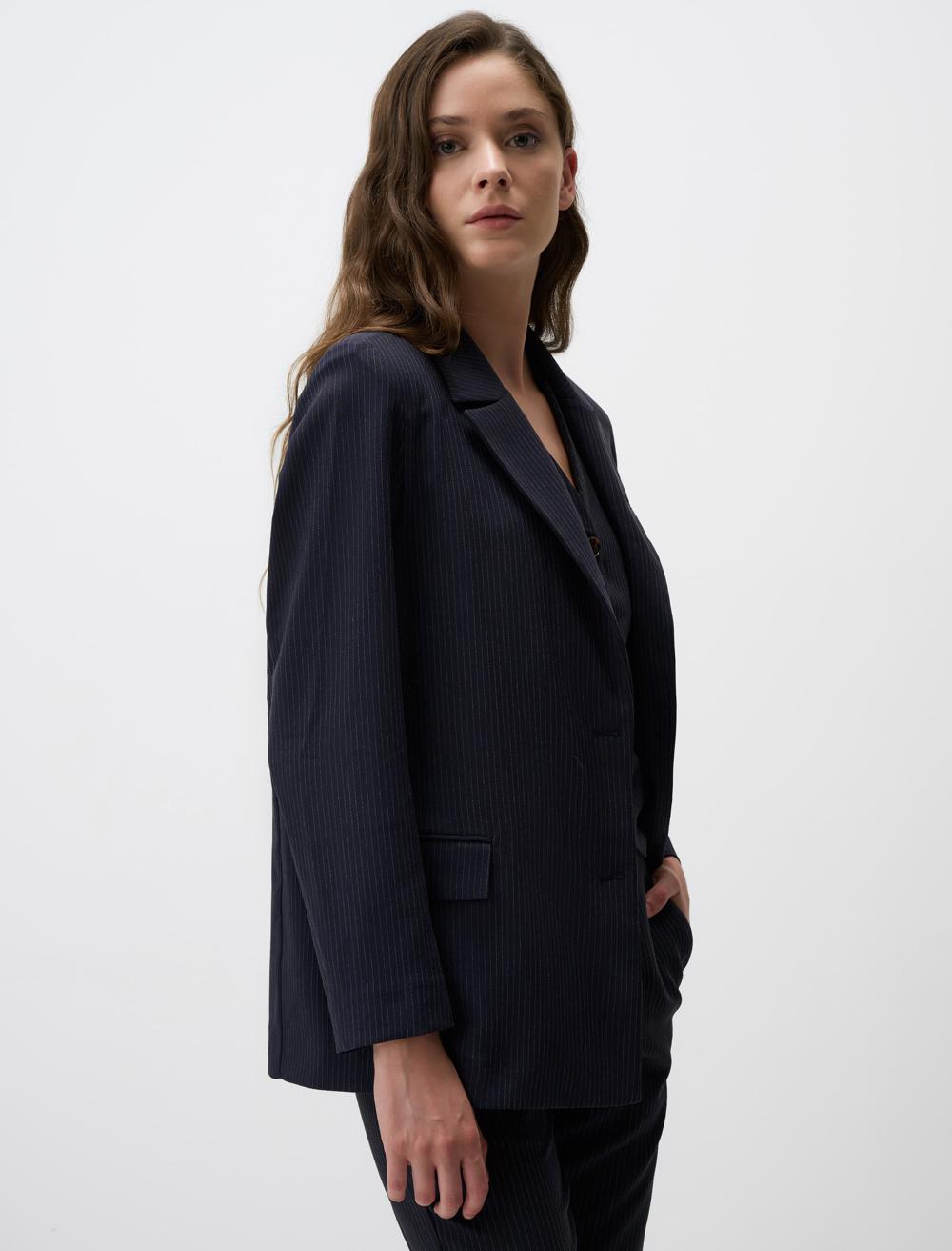 Long-Sleeve Blazer- Dark Blue - 4WW010938494