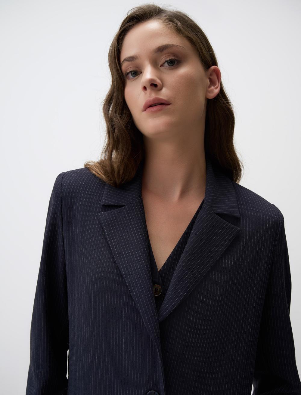 Long-Sleeve Blazer- Dark Blue - 4WW010938494