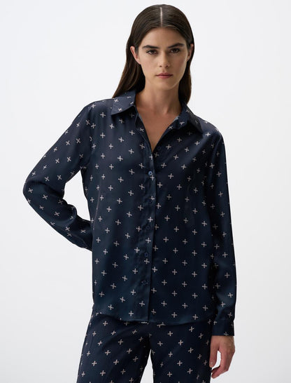 Long Sleeved Patterned Satin Shirt
