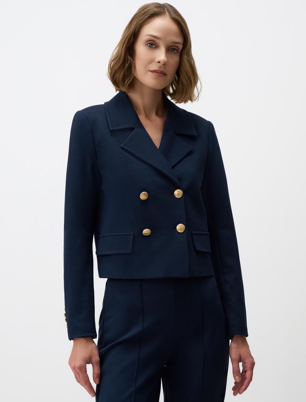 Long Sleeve Short Knitted Jacket with Button Detail