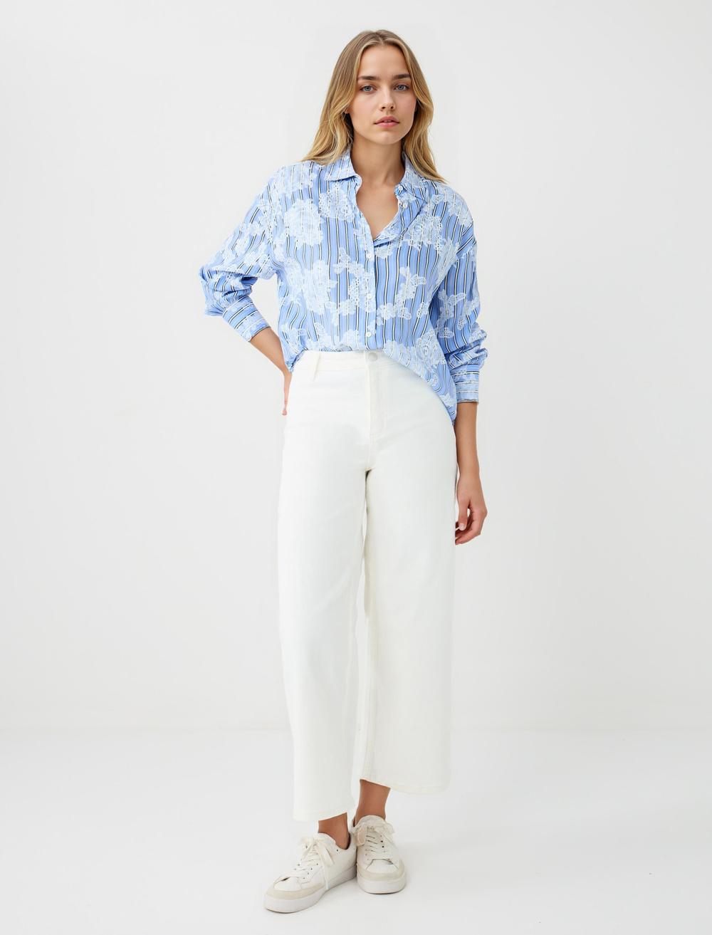 Shirt Collar Long-Sleeve Shirt - Blue - 5WW084934400