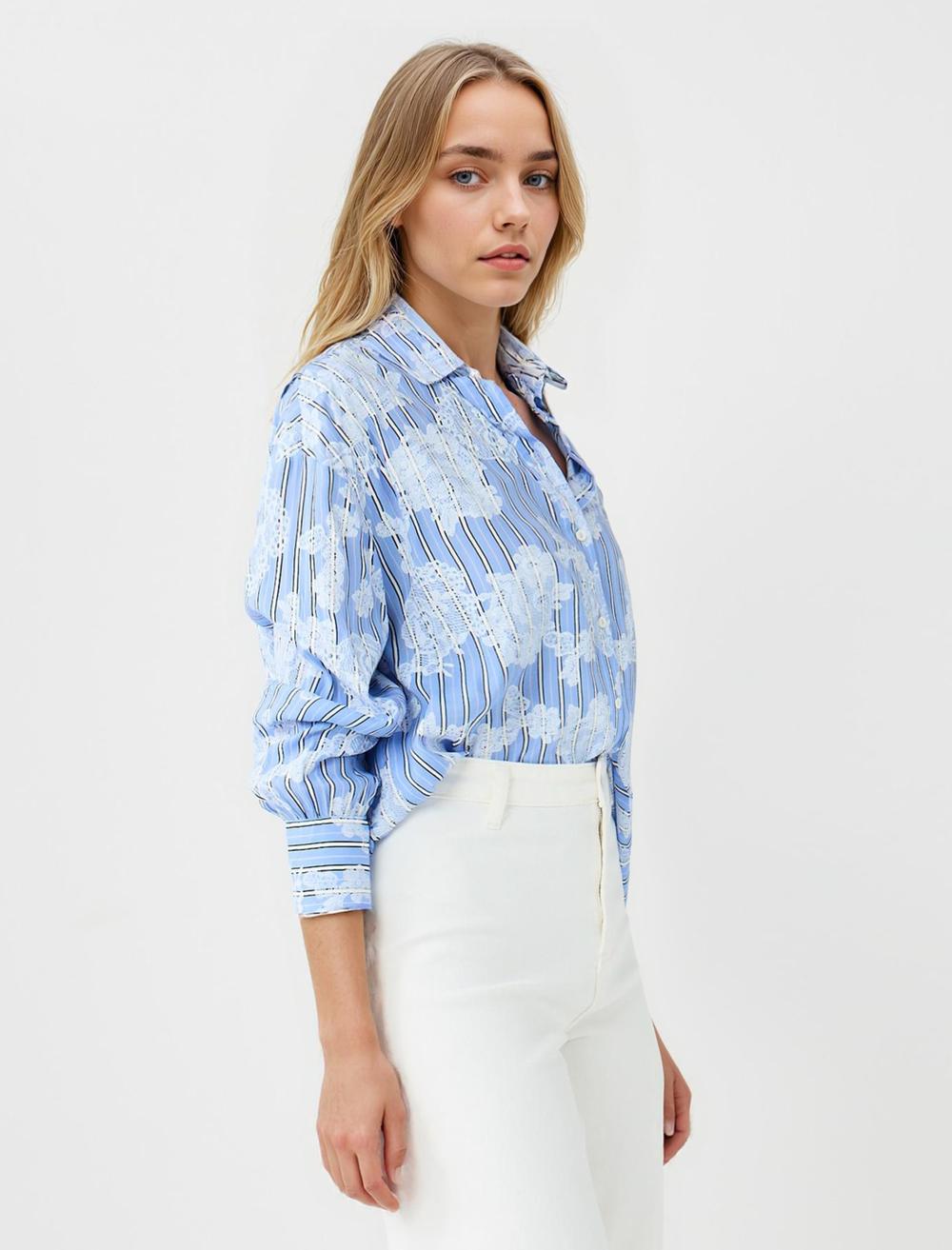 Shirt Collar Long-Sleeve Shirt - Blue - 5WW084934400
