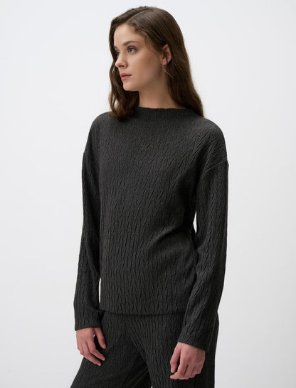 Long Sleeve Boat Neck Knitted Sweatshirt