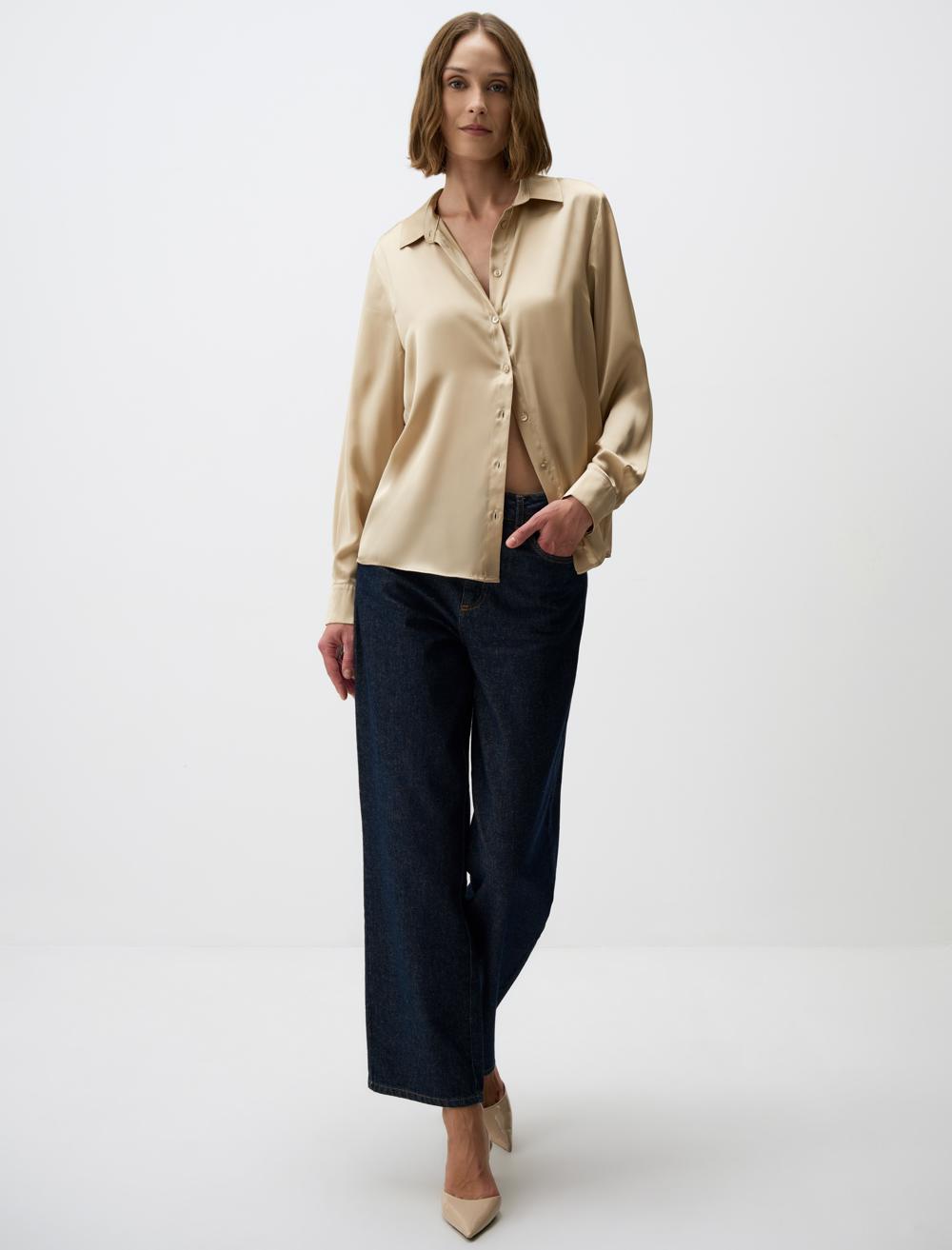 Long Sleeve Elegant Satin Shirt - 4WW171749