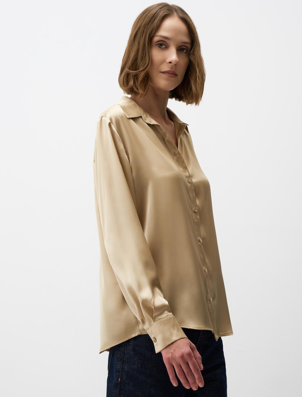 Long Sleeve Elegant Satin Shirt - 4WW171749