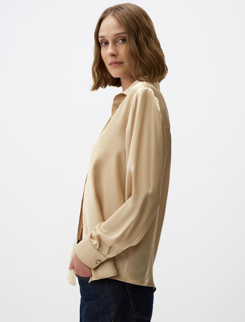Long Sleeve Elegant Satin Shirt - 4WW171749
