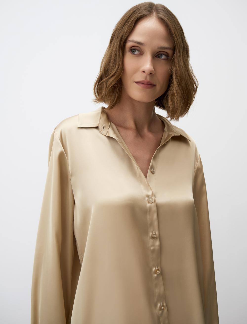 Long Sleeve Elegant Satin Shirt - 4WW171749
