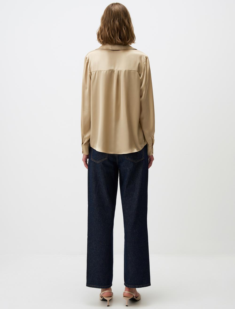 Long Sleeve Elegant Satin Shirt - 4WW171749