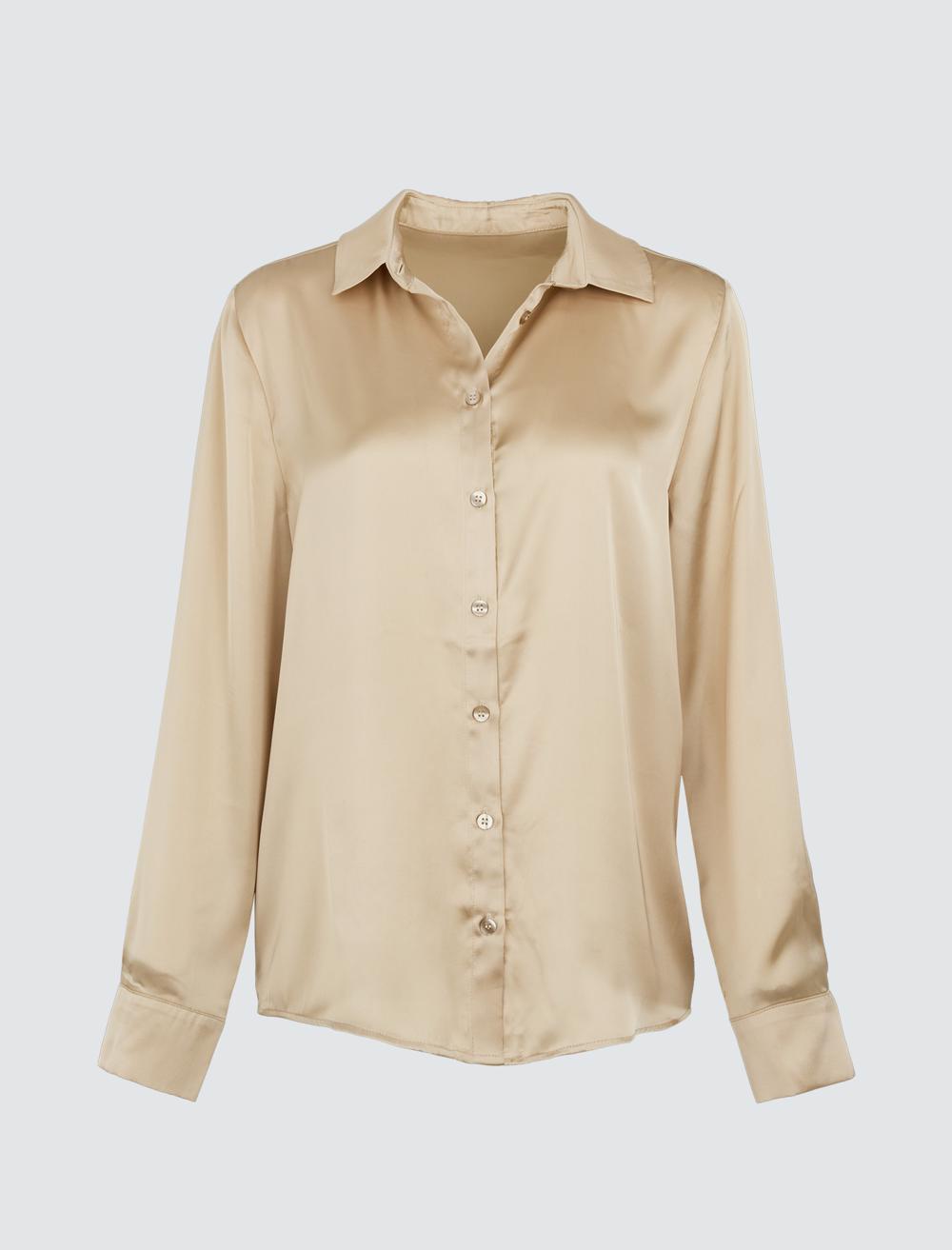 Long Sleeve Elegant Satin Shirt - 4WW171749