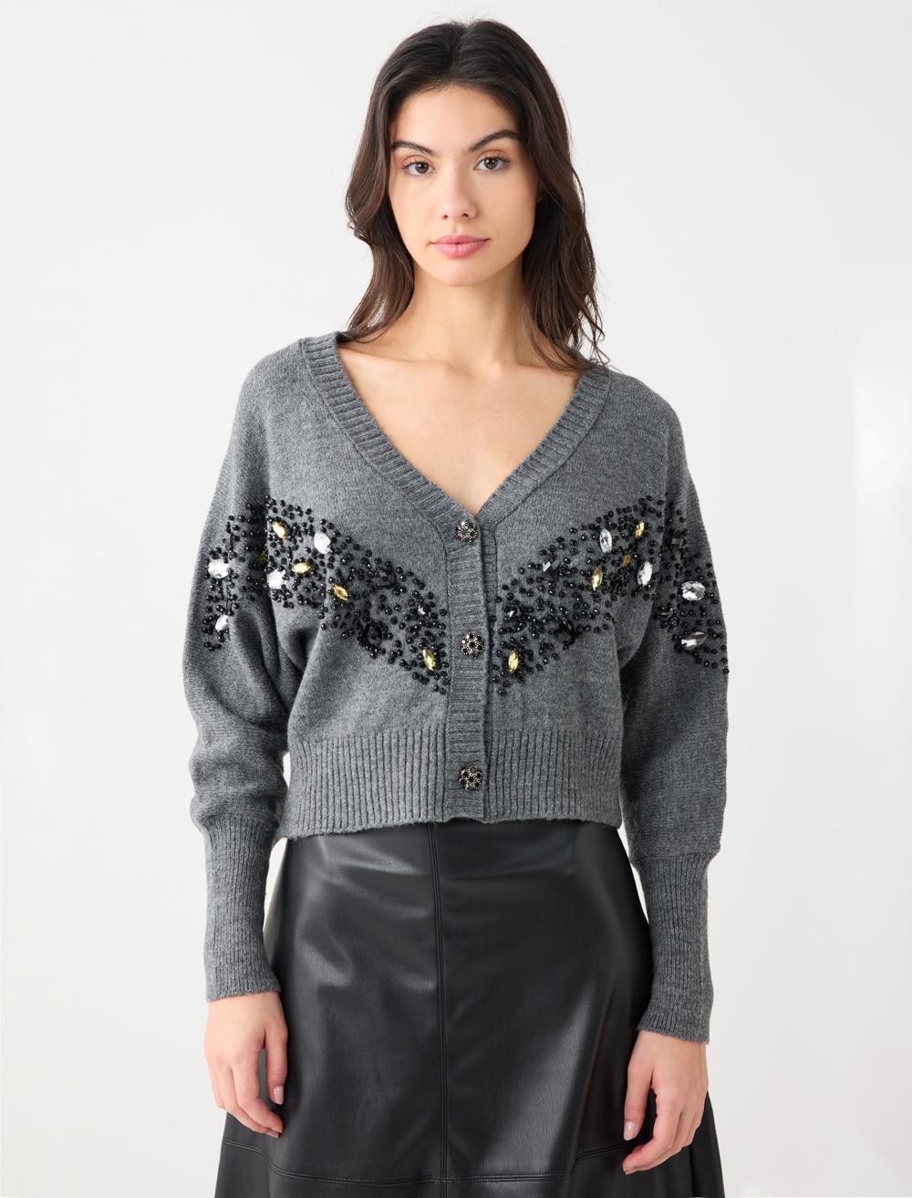 V-Neck Long-Sleeve Cardigan - 5WW104367