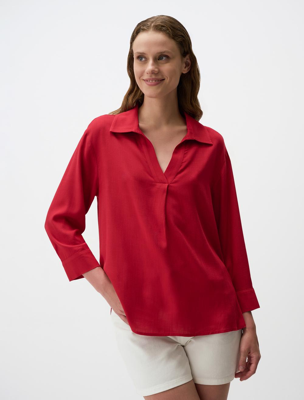 Loose Fit V-Neck Long-Sleeve Blouse - 4WW01071112