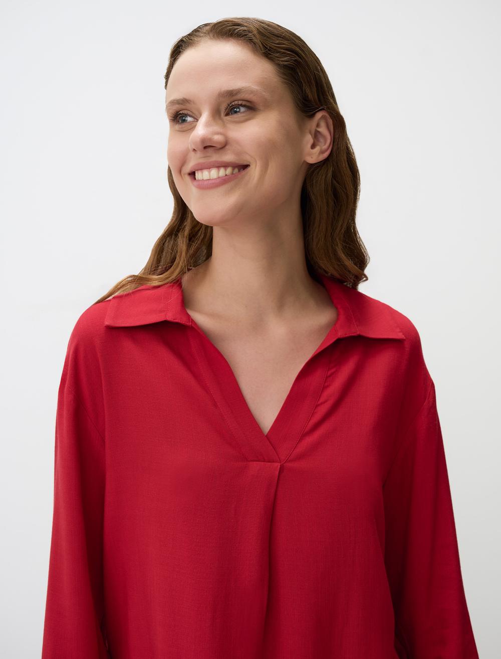 Loose Fit V-Neck Long-Sleeve Blouse - 4WW01071112