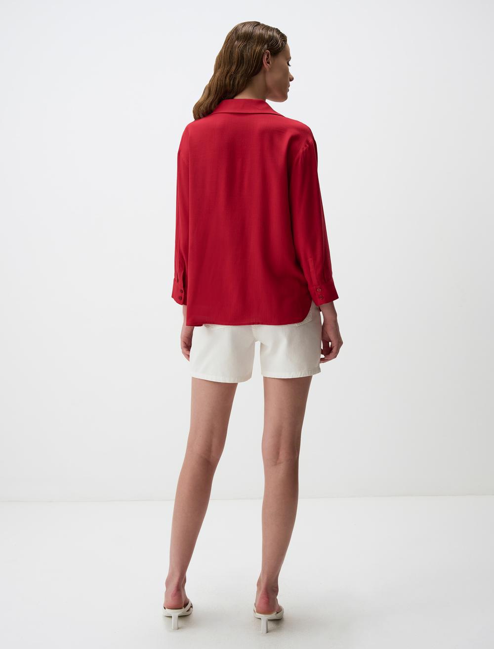 Loose Fit V-Neck Long-Sleeve Blouse - 4WW01071112