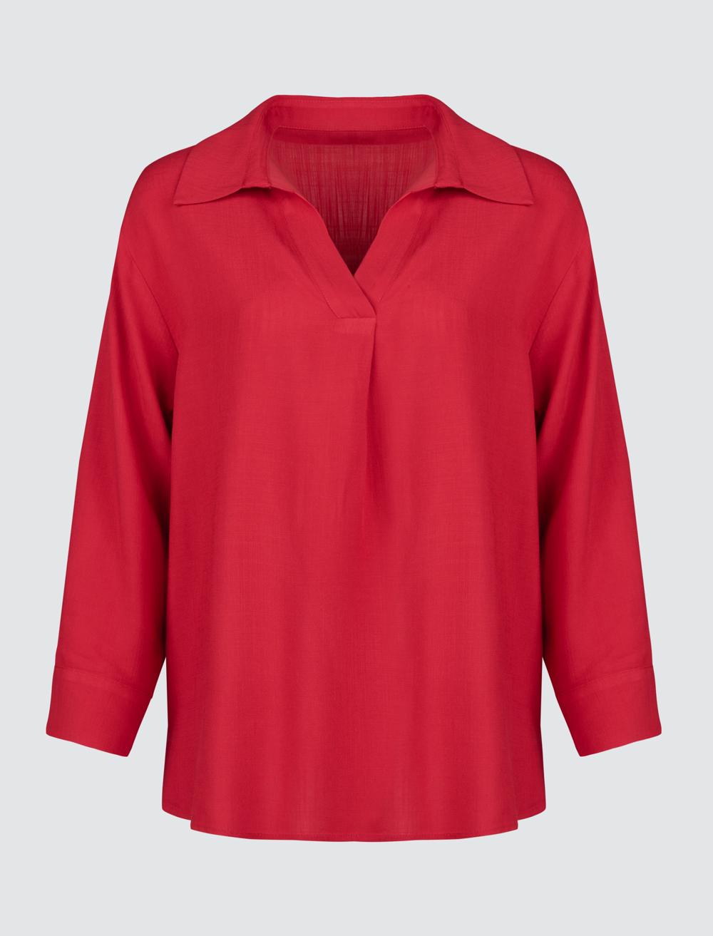 Loose Fit V-Neck Long-Sleeve Blouse - 4WW01071112