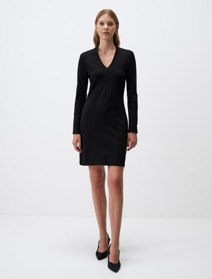 Long Sleeve V Neck Knitted Mini Dress