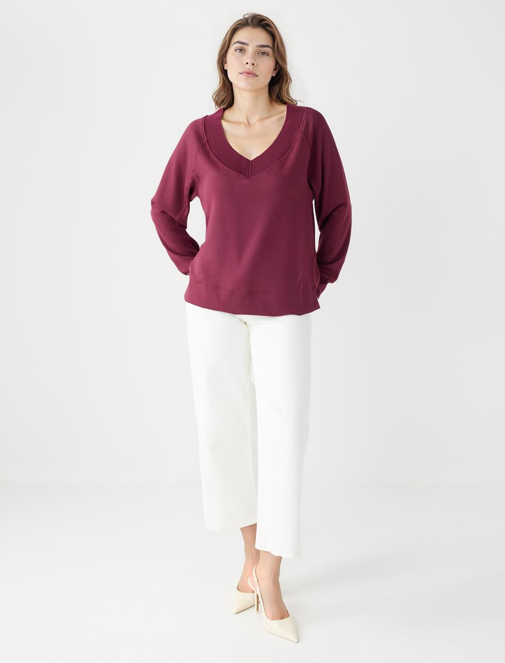 V-Neck Long-Sleeve Sweatshirt