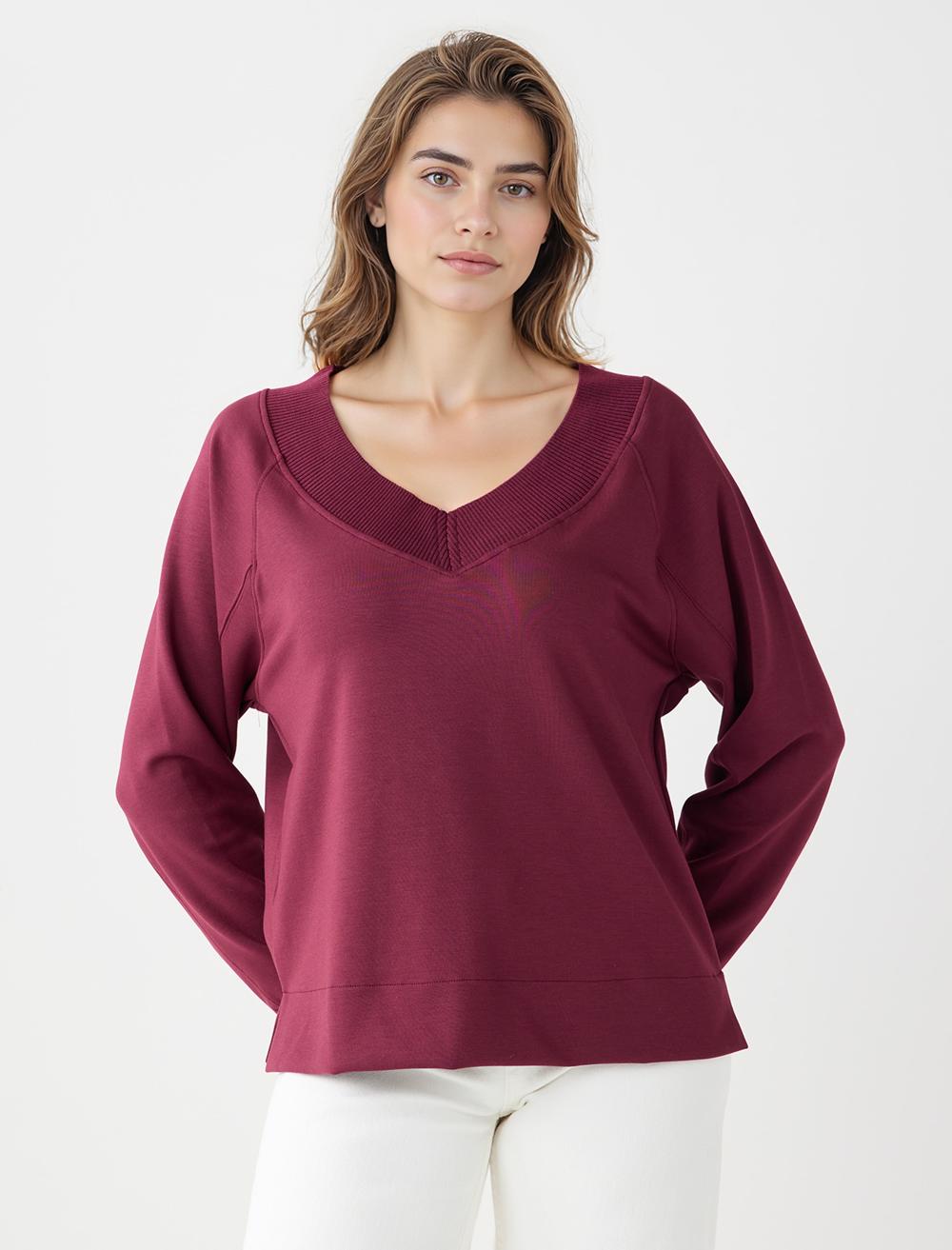 V-Neck Long-Sleeve Sweatshirt - 5WW235785