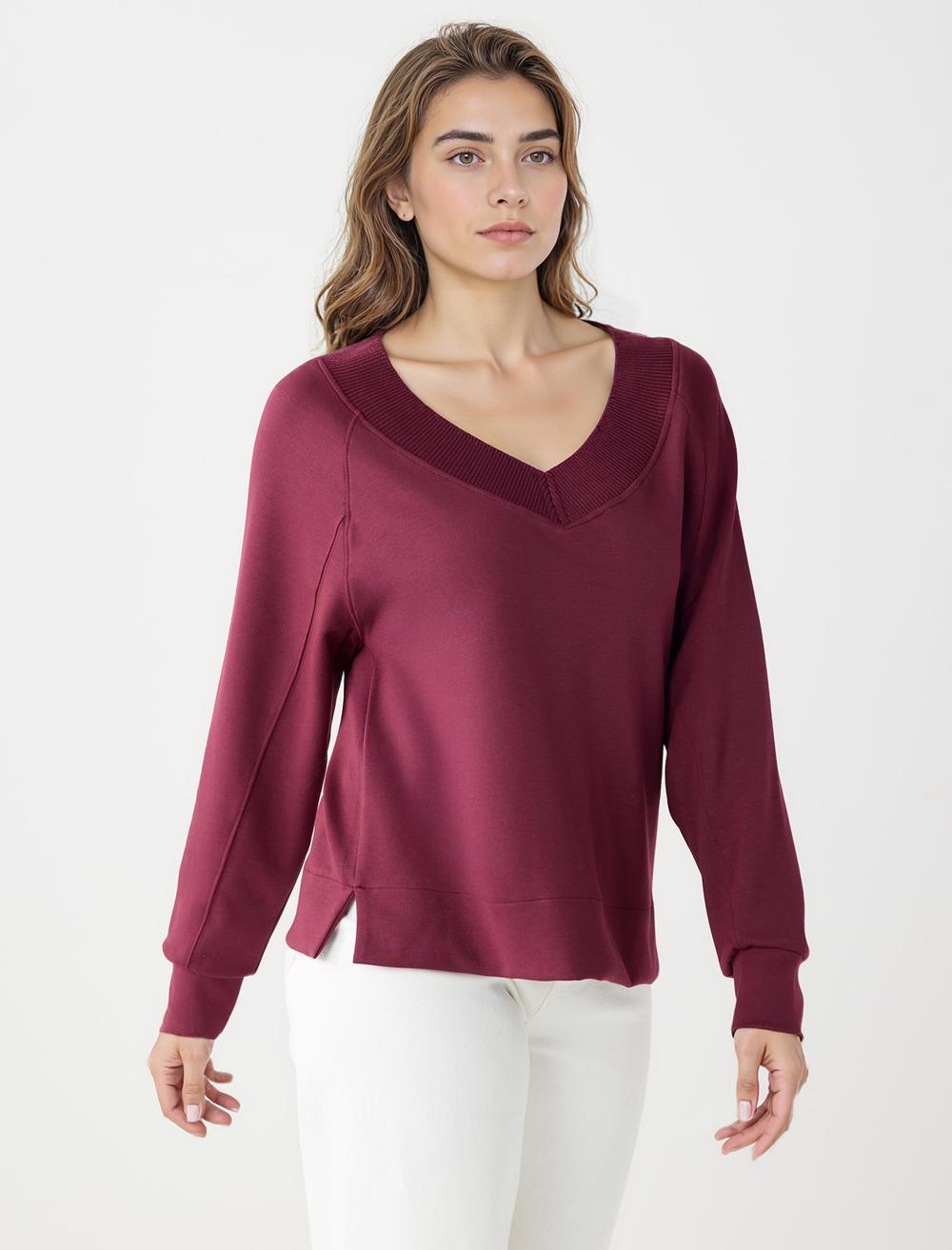 V-Neck Long-Sleeve Sweatshirt - 5WW235785