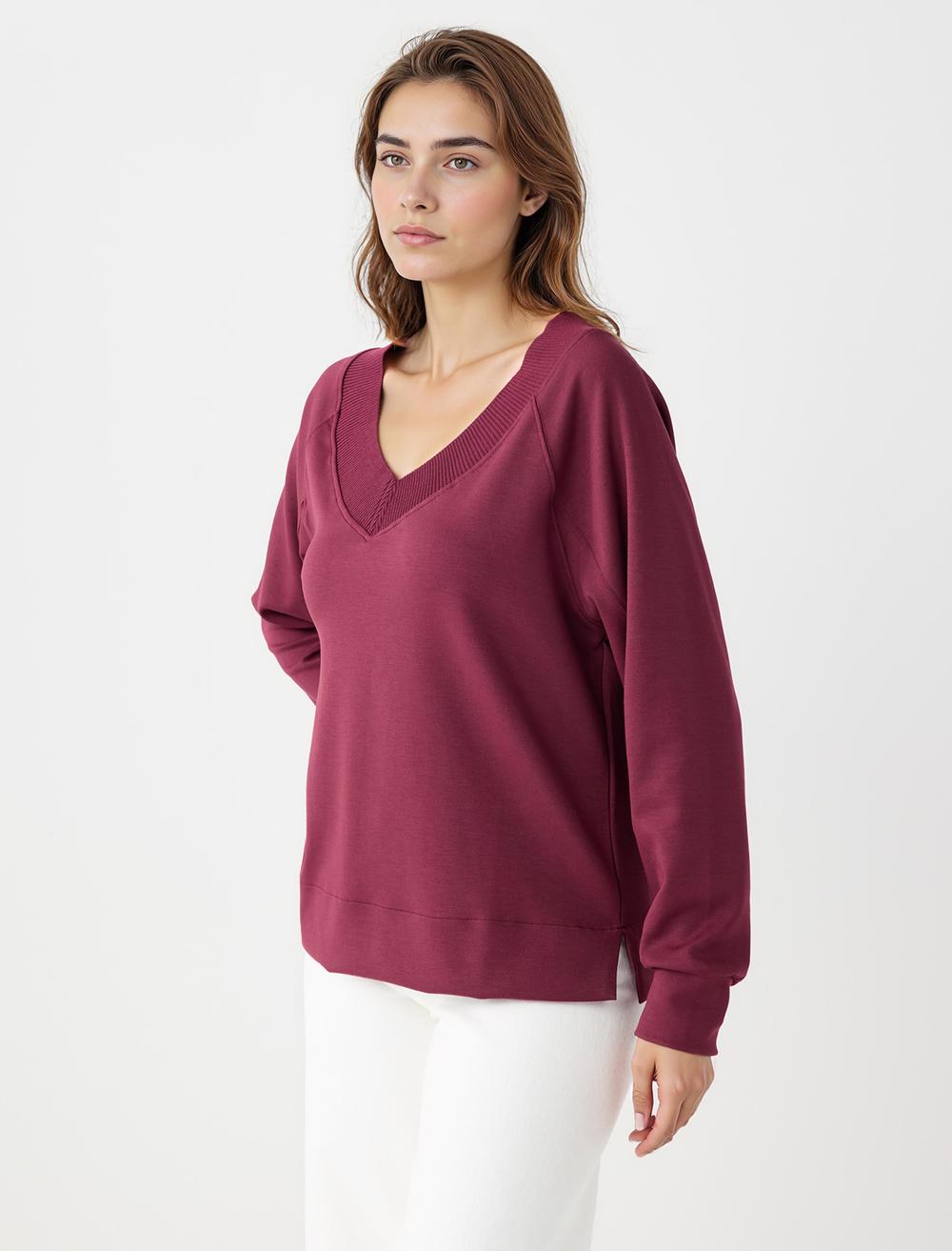 V-Neck Long-Sleeve Sweatshirt - 5WW235785