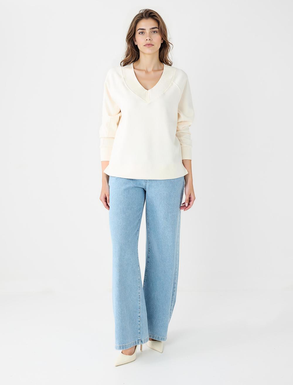 V-Neck Long-Sleeve Sweatshirt - 5WW235785