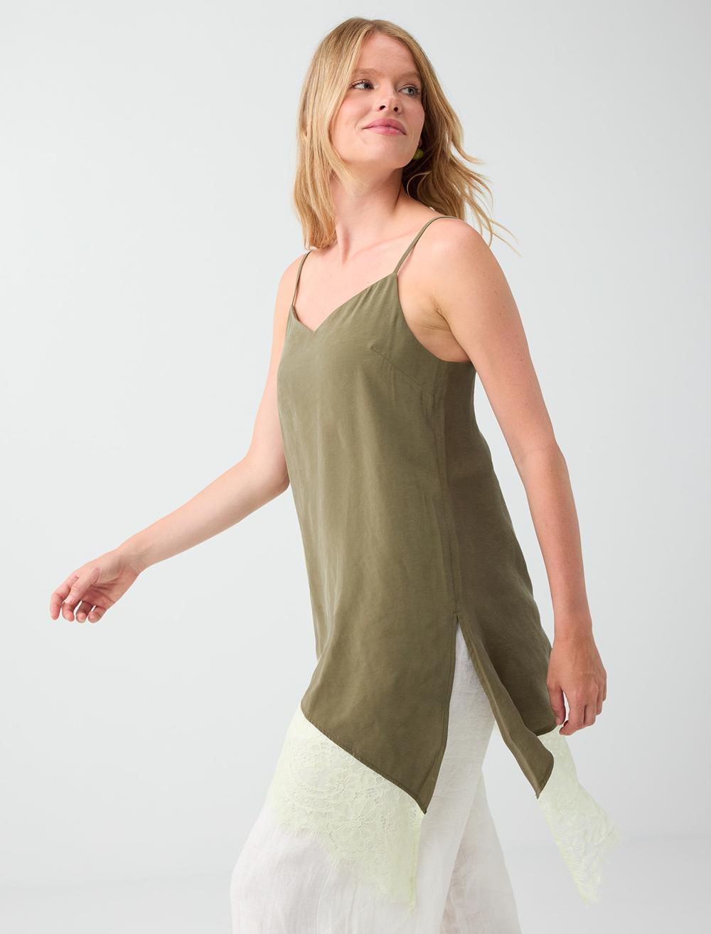 Loose Fit V-neck Spaghetti Strap Blouse - Khaki - 6SW037266313
