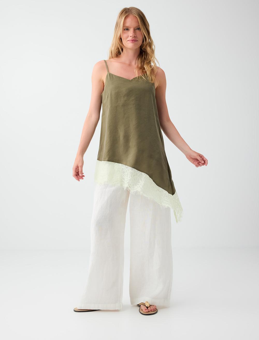 Loose Fit V-neck Spaghetti Strap Blouse - Khaki - 6SW037266313
