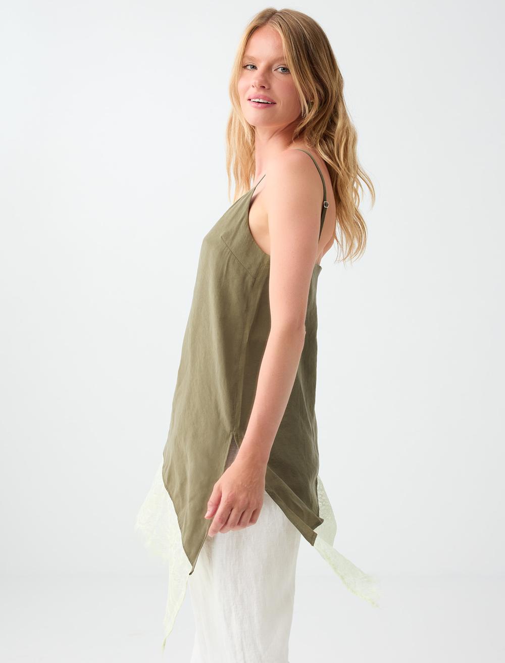 Loose Fit V-neck Spaghetti Strap Blouse - Khaki - 6SW037266313