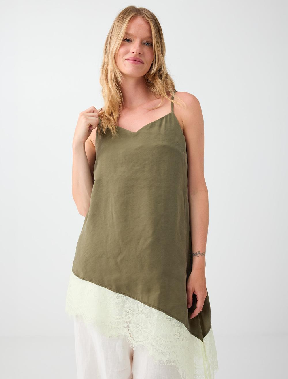 Loose Fit V-neck Spaghetti Strap Blouse - Khaki - 6SW037266313