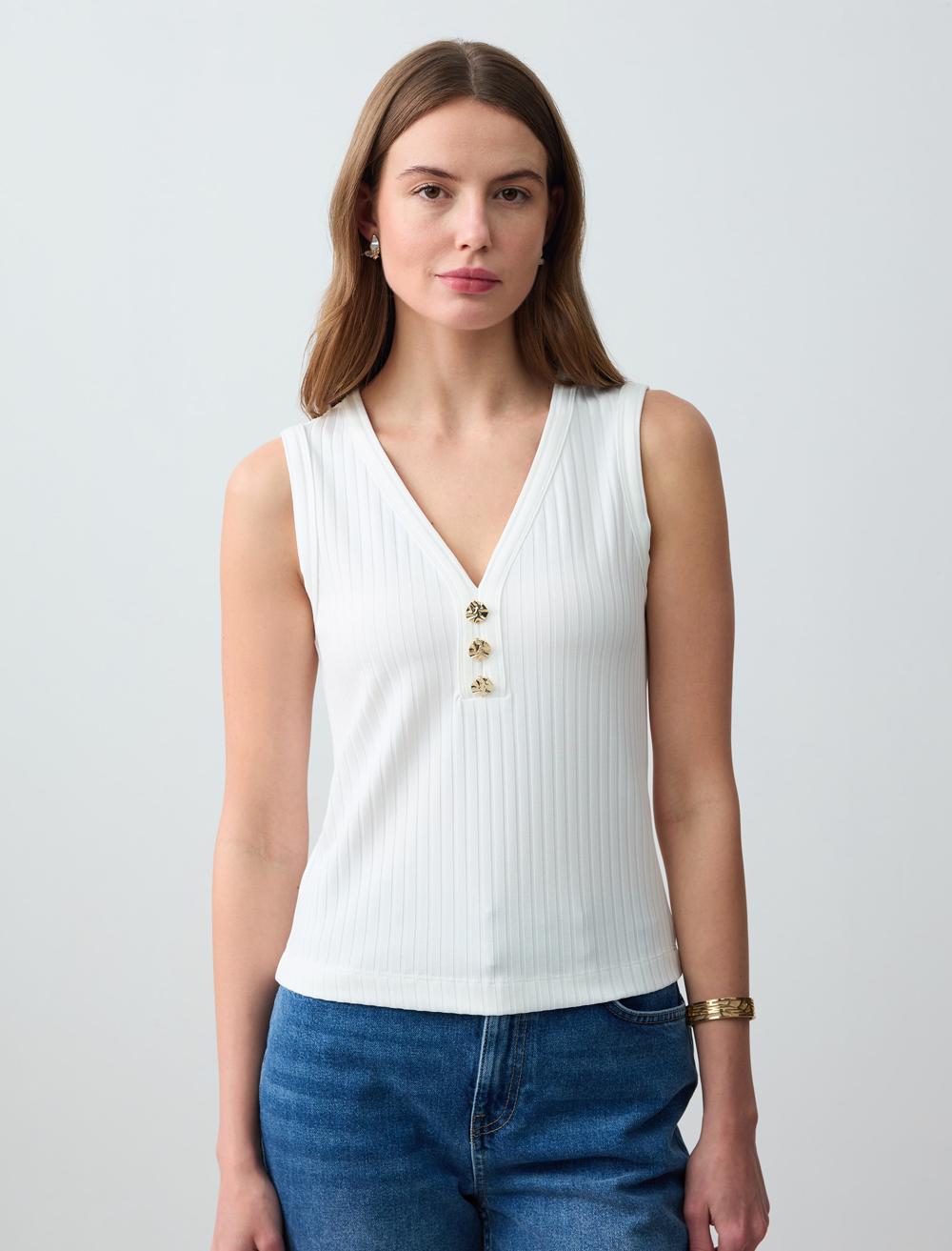 V-Neck Sleeveless-Sleeve Blouse - 5SW033827