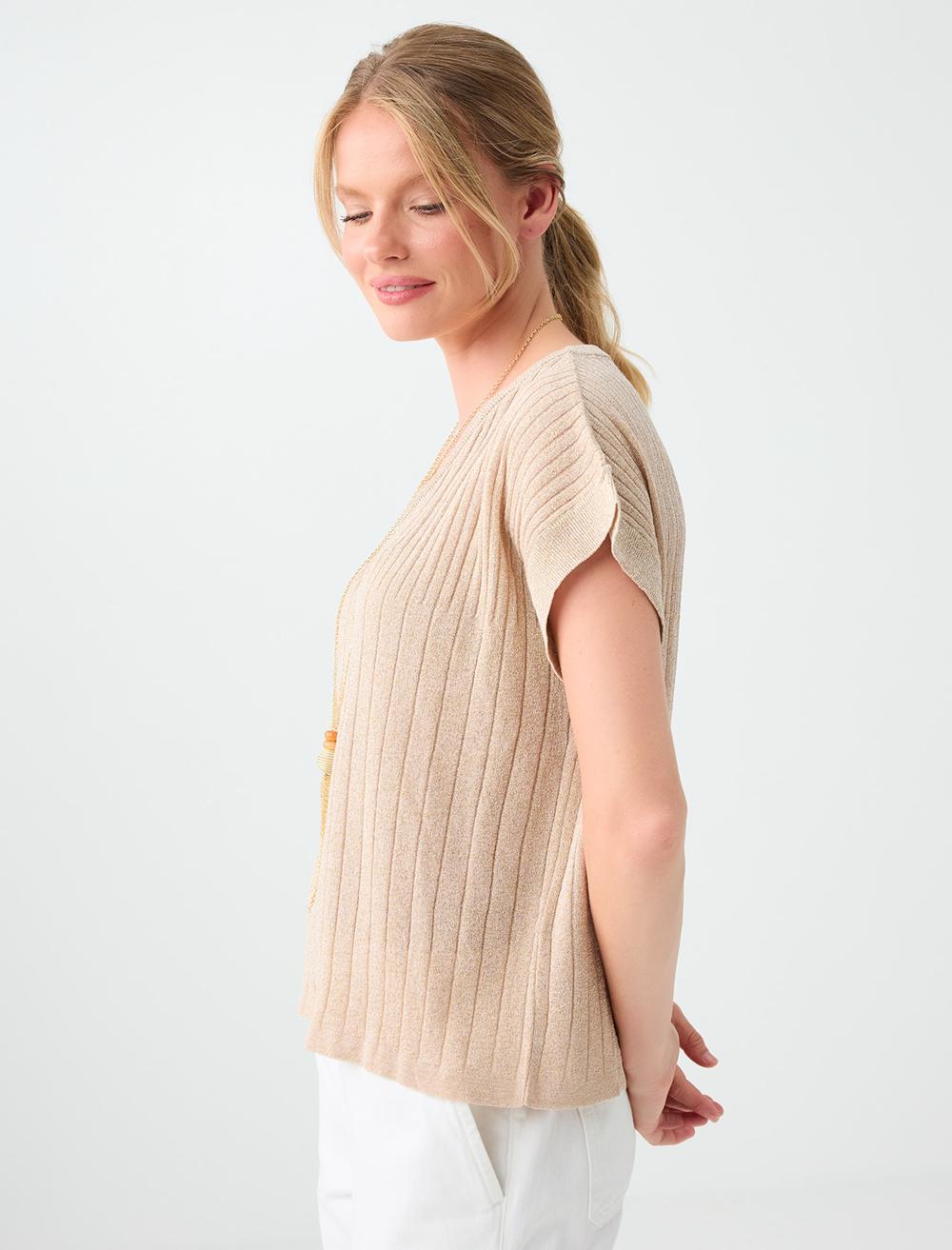 Loose Fit V-neck Blouse - Beige - 6SW035670988