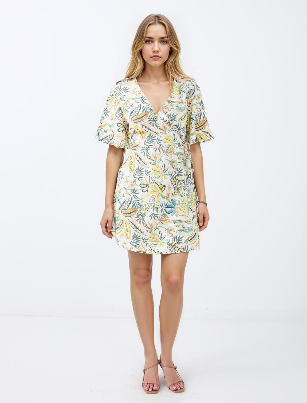 V-Neck Short-Sleeve Dress - Stone - 5SW063669928