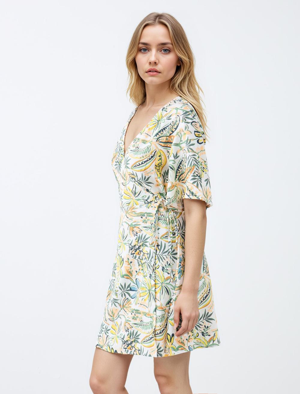 V-Neck Short-Sleeve Dress - Stone - 5SW063669928