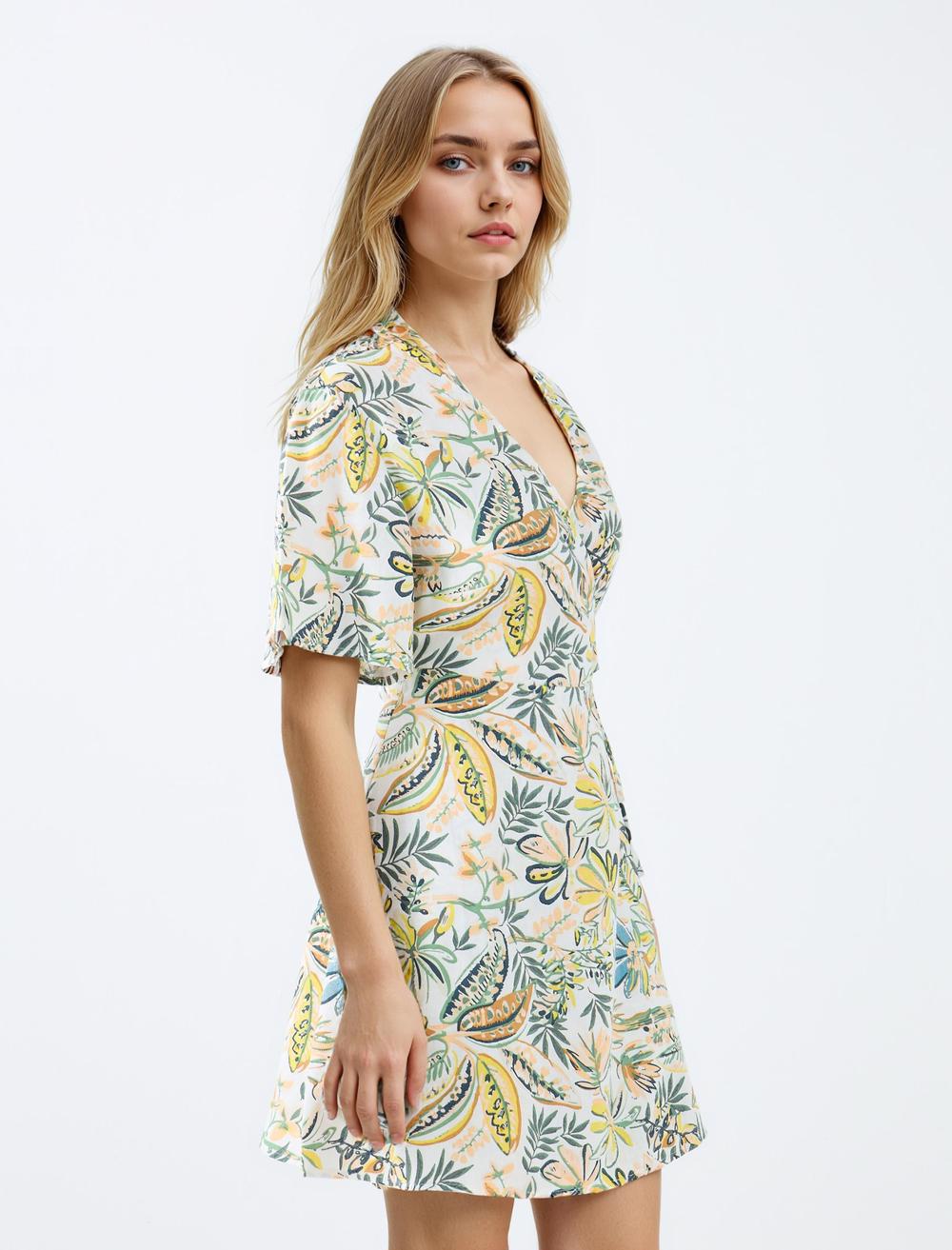 V-Neck Short-Sleeve Dress - Stone - 5SW063669928