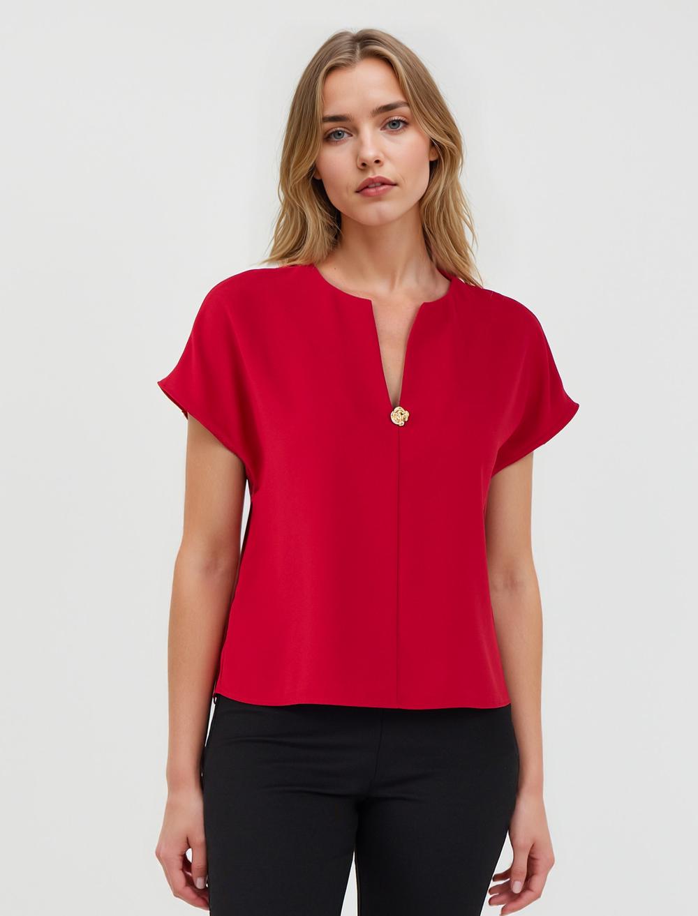 V-Neck Short-Sleeve Blouse - 5WW034837