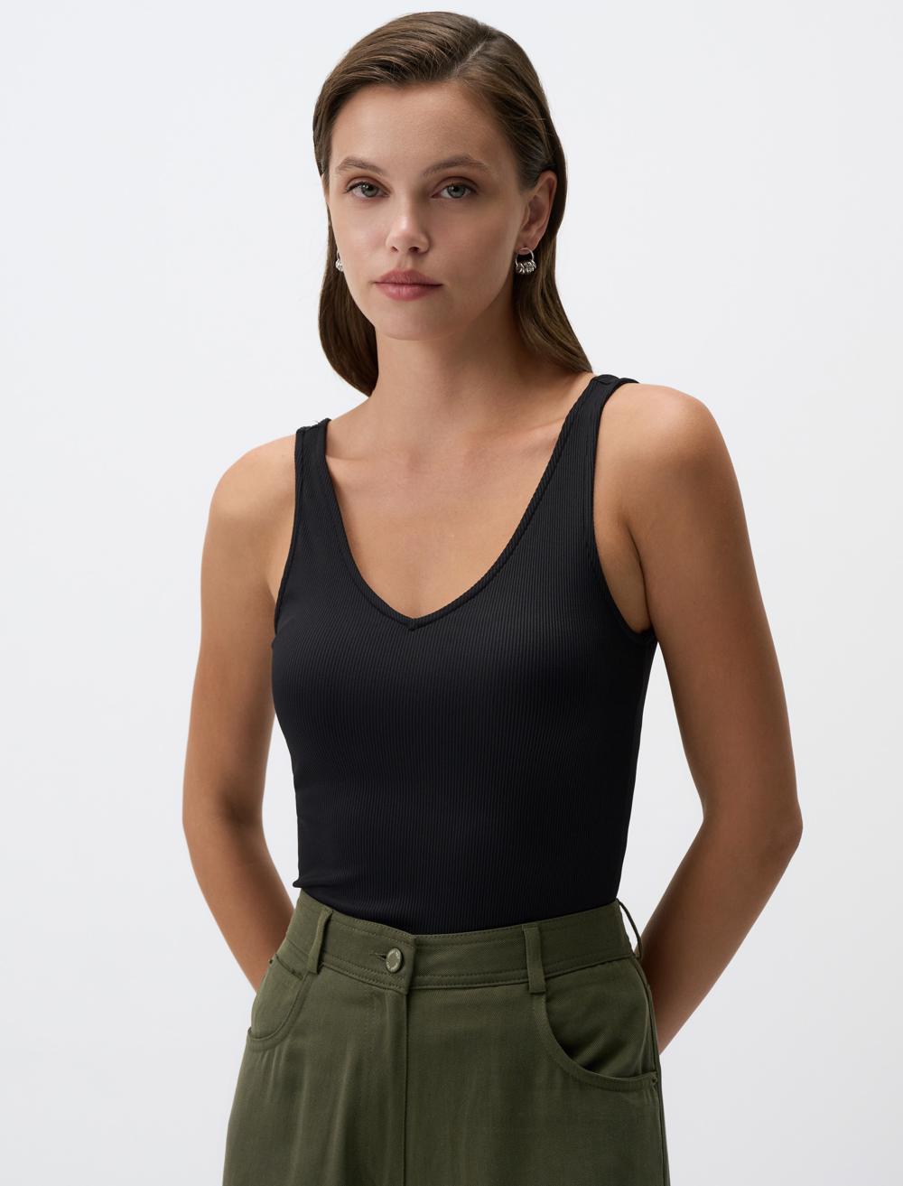 V Neck Sleeveless Basic Knitted Tank Top