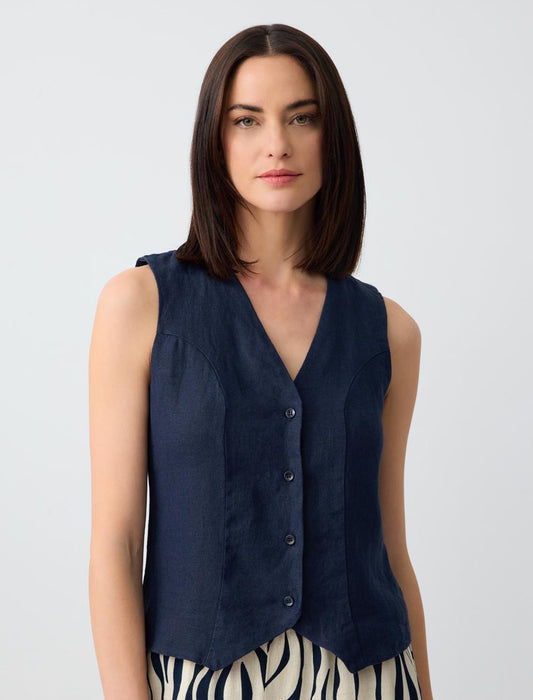 V-neck Sleeveless Plain Linen Vest