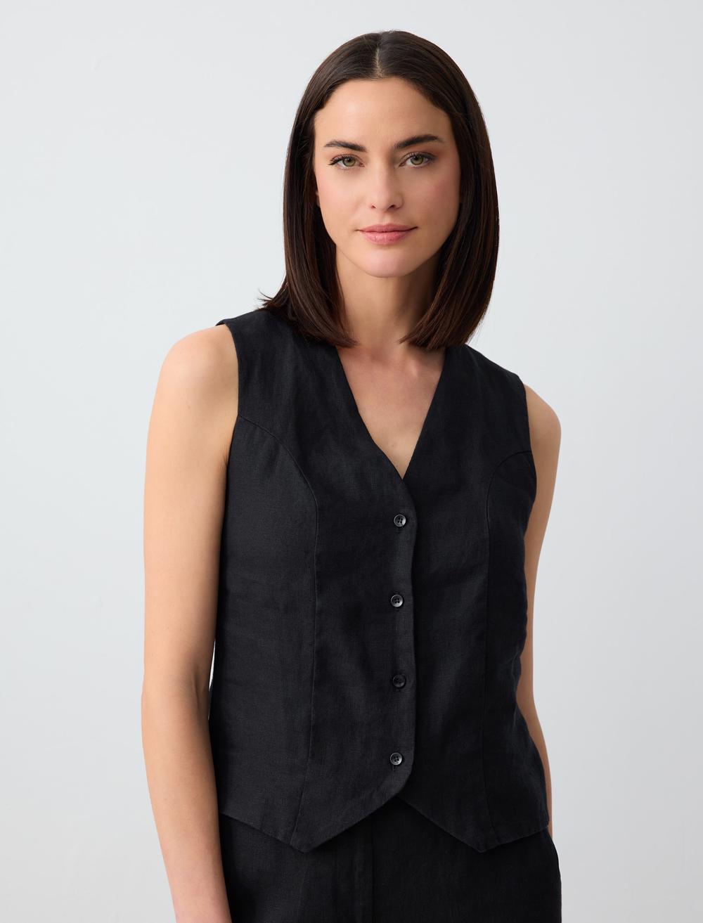 Slim Fit V-Neck Sleeveless-Sleeve Waistcoat