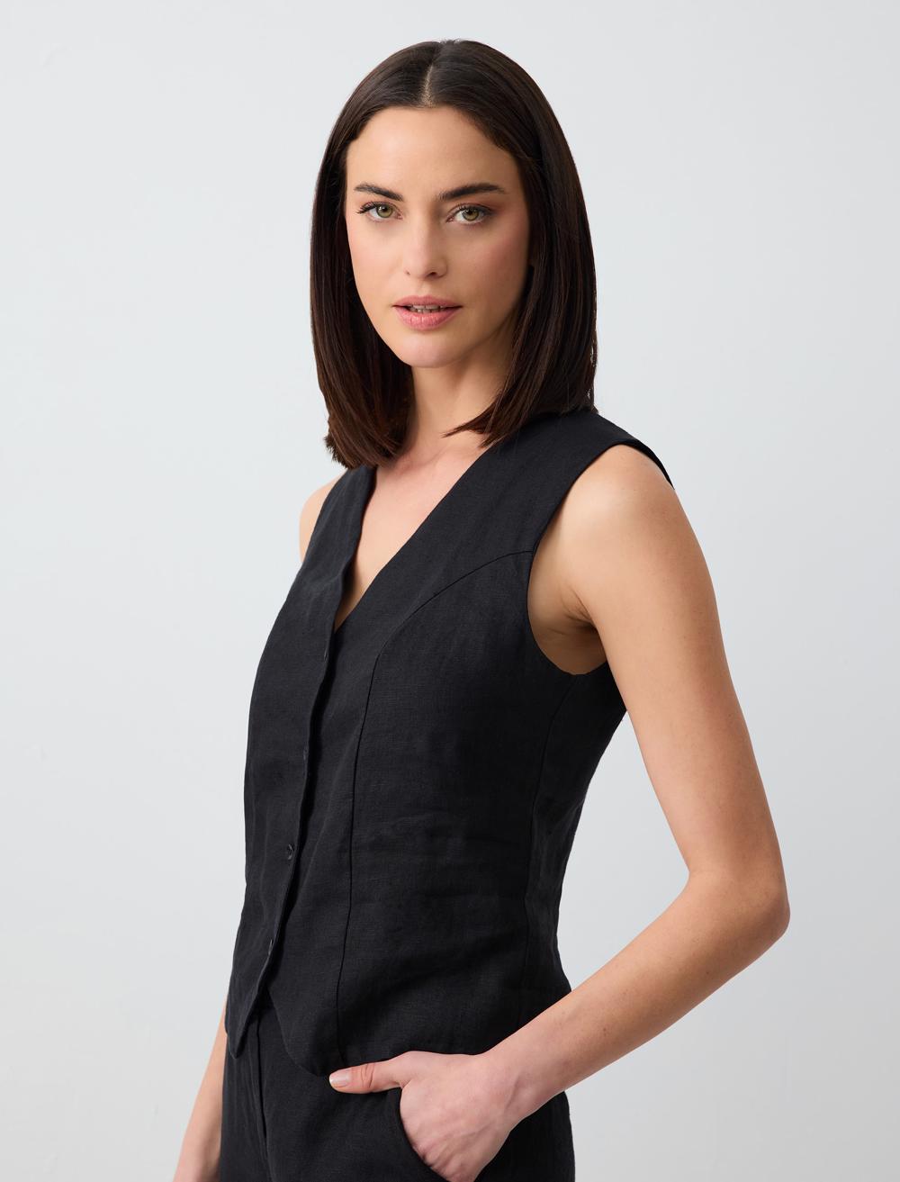 Slim Fit V-Neck Sleeveless-Sleeve Waistcoat - 24SY044001