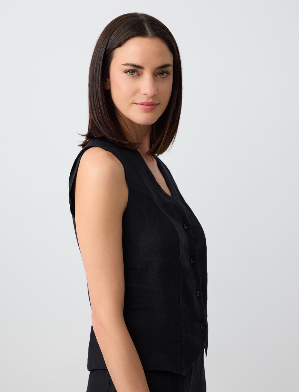 Slim Fit V-Neck Sleeveless-Sleeve Waistcoat - 24SY044001