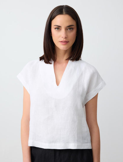 V Neck Sleeveless Woven Linen Blouse