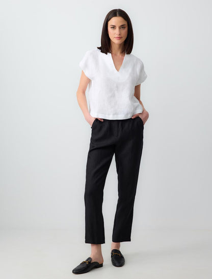 V Neck Sleeveless Woven Linen Blouse