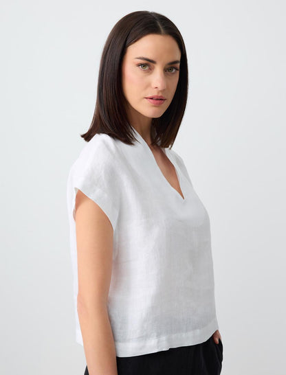 V Neck Sleeveless Woven Linen Blouse