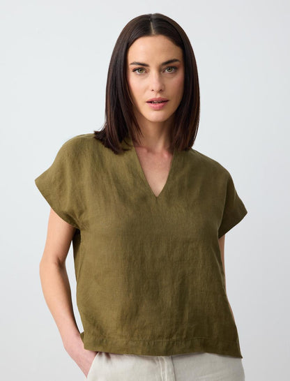 V Neck Sleeveless Woven Linen Blouse