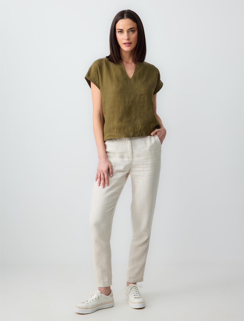 V Neck Sleeveless Woven Linen Blouse