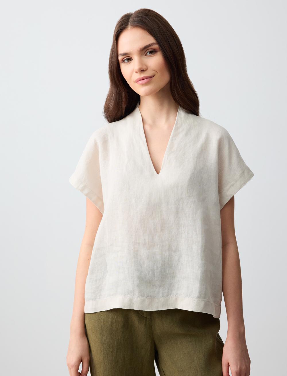 Loose Fit V-Neck Sleeveless-Sleeve Blouse - 24SB1019