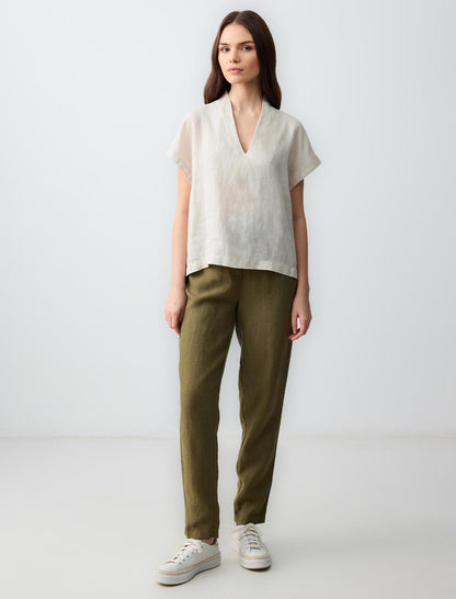 V Neck Sleeveless Woven Linen Blouse