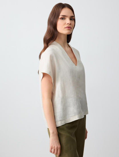 V Neck Sleeveless Woven Linen Blouse